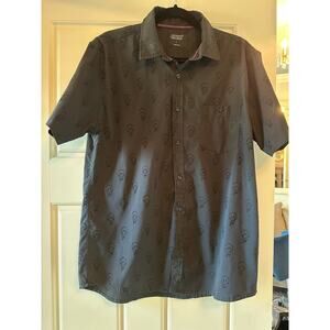 Men's Triumph Over Tragedy Black Button‎ Up Melting Smiley Face short sleeve L